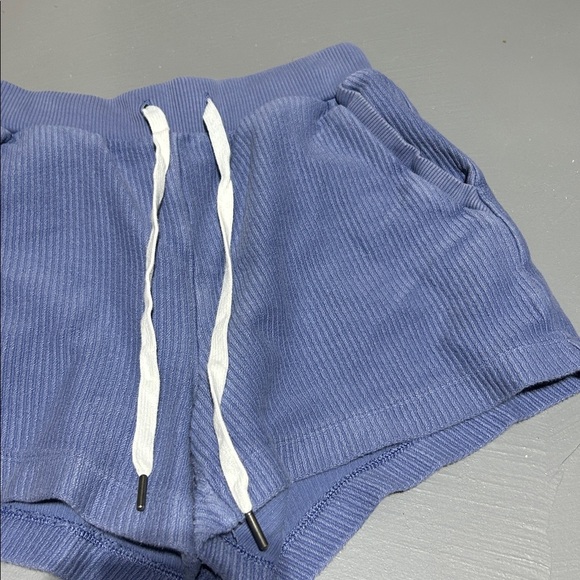 Aerie Blue Ribbed Shorts with Pockets and Drawstring - Picture 3 of 6